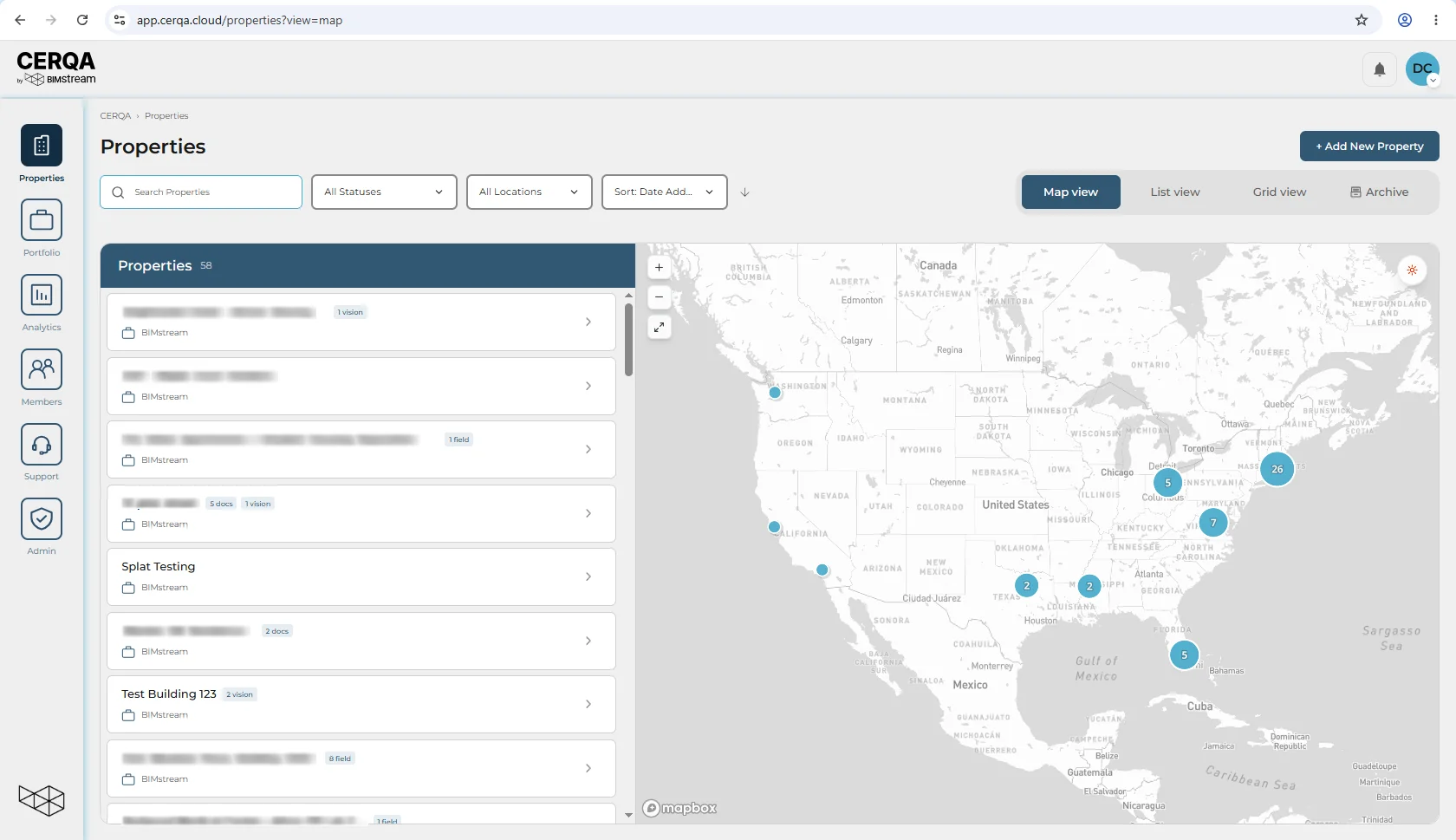 The Company Admin sidebar on the left edge of the CERQA app, showing sidebar items stacked vertically (Properties, Organization, Analytics, Team, and Support), with the Team icon visible only to Company Admins.