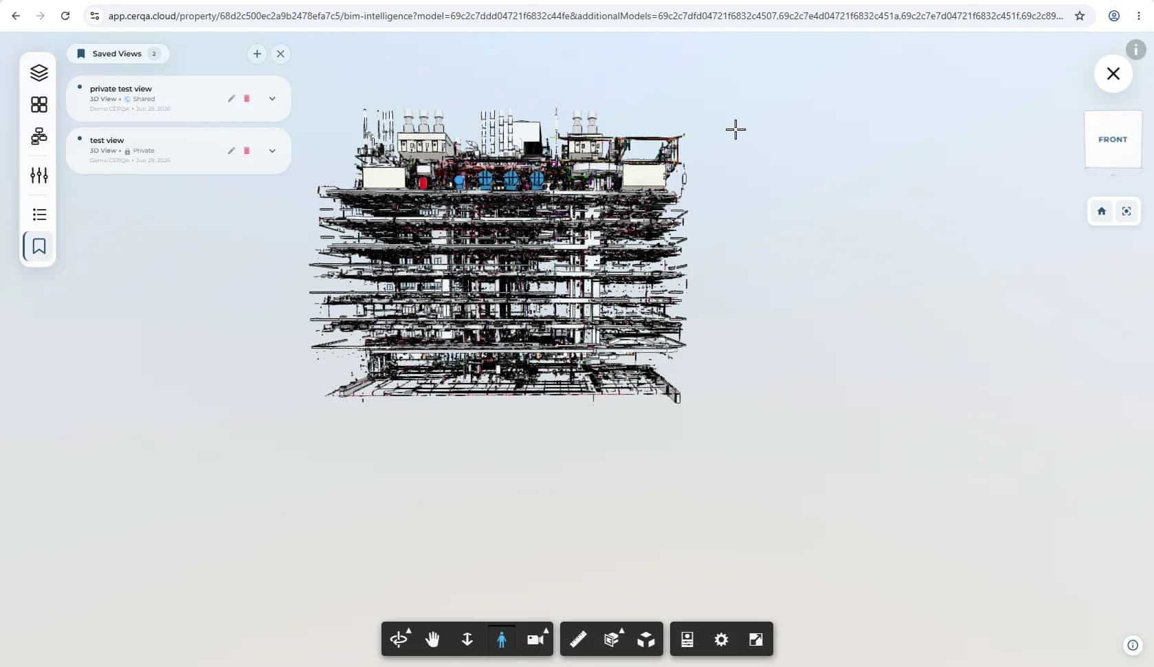 The Saved Views panel listing several saved views, with at least one Shared view (visible to all members) and at least one private view (visible only to the author) clearly distinguished by an indicator.