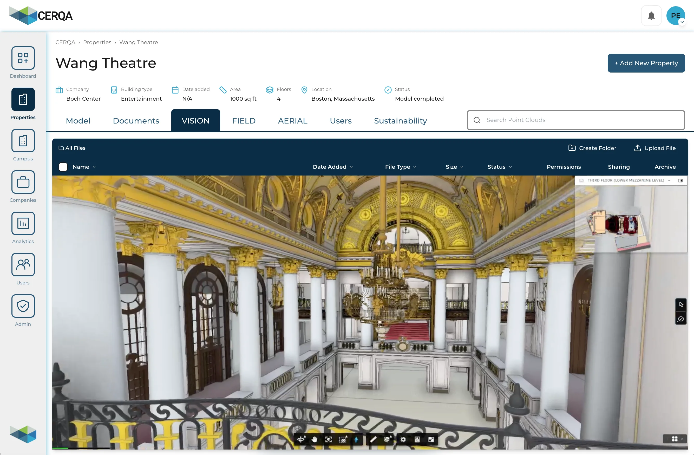 Wang Theatre - CERQA Digital Twin Interface